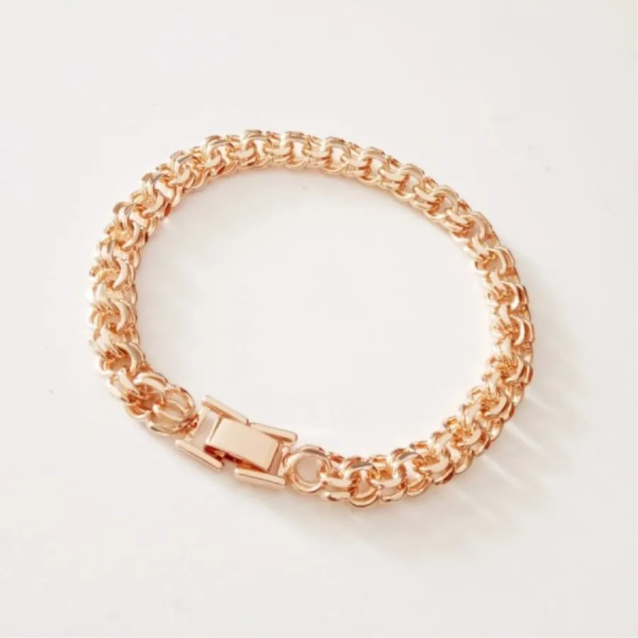 Bismark Bracelet New 585 Rose Gold Color Jewelry A Form of Weaving Long 6MM Wide Hand Catenary Gold Color Bracelet Men and Women