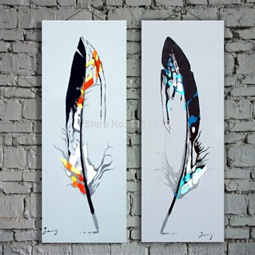 Handmade Cheap Modern Paintings Picture On Canvas Feather Oil Painting Two Pcs No Frame Abstract Pictures For Living Room Decor