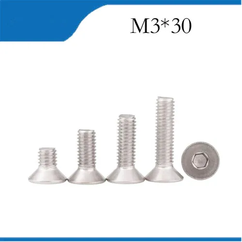 

Free shipping M3*30 50PCS DIN7991 304 stainless steel countersunk head flat head hex socket cap screwsstainless bolts,nails