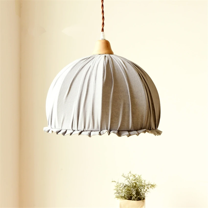 French Nordic Cotton Linen Handmade Pendant Lights Living Room Bedroom Dining Room Decor Lighting Study Fabric Shade Fixtures