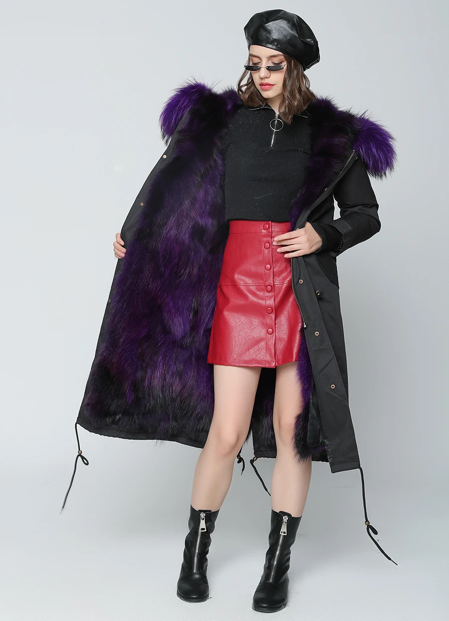 Echter Pelzmantel Winterjacke Damen Langer Parka Wasserdicht Großer Natürlicher Waschbärpelzkragen Kapuze Dick Warm Echter Fuchspelz-Futtermantel – Detail 25