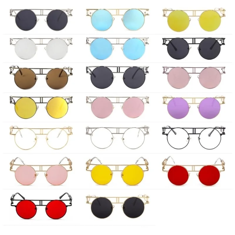 Gafas de sol redondas Steampunk para hombres y mujeres, gafas de sol Vintage, diseñador Punk, 20 colores