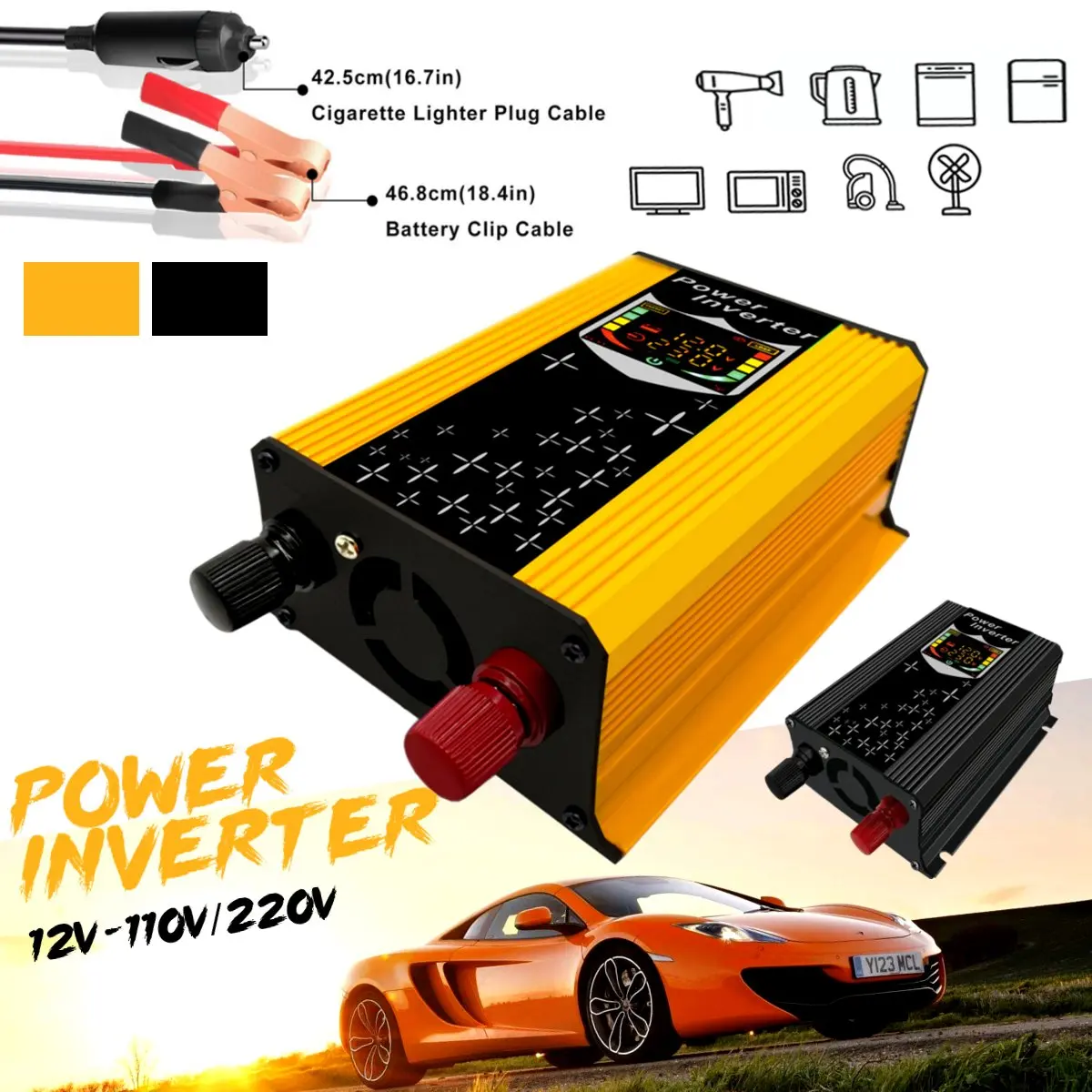 

5000W LCD Car Power Sine Wave Converter Solar Charger Inverters DC12V-AC220V With 2 USB Interfaces