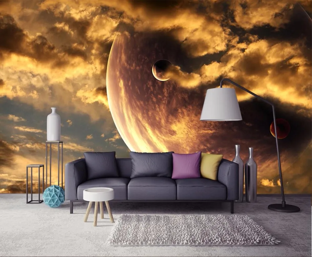 

Custom mural gold atmosphere starry sky space living room children's room background wall wallpaper