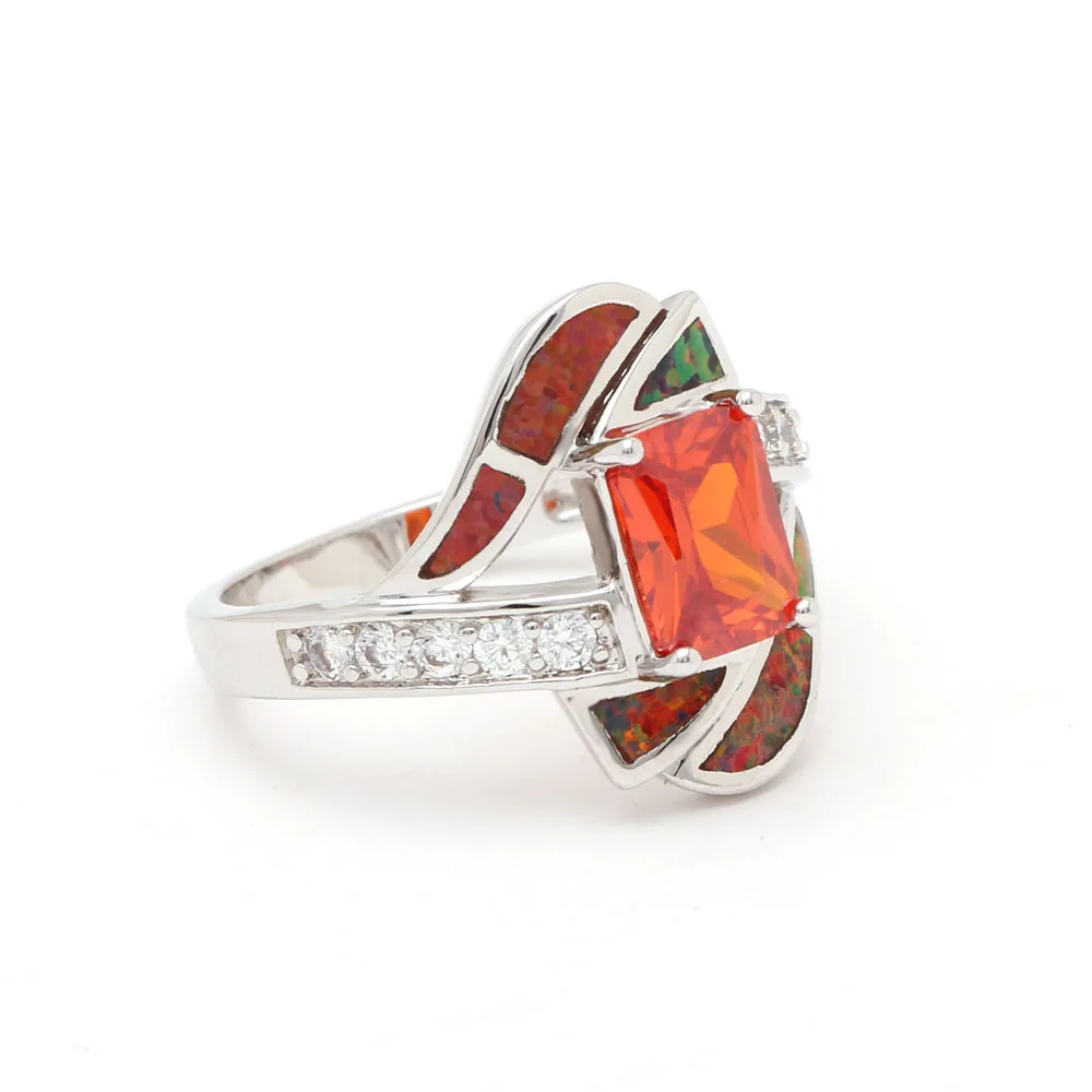 

Red Cubic Zircon Claw setting Charms Finger Jewelry Ring Silver Color Fashion Red Opal Rings For Women Wedding Engagement Gift