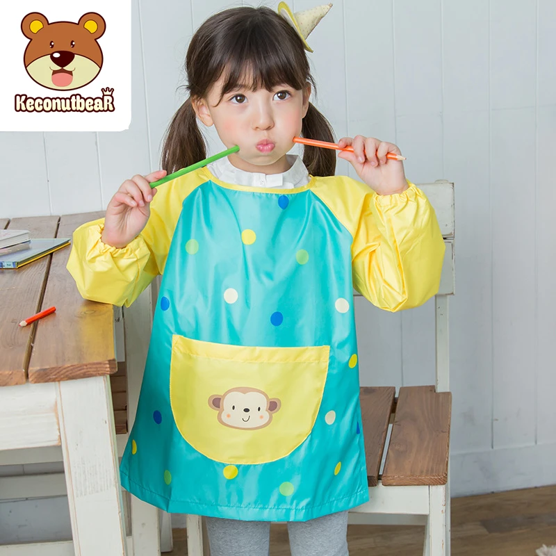 Children Waterproof Long Sleeve Art Smock Apron 2022 New Cartoon Monkey Kids Clothing Girls Boys Painting Aprons Baby Food Bibs