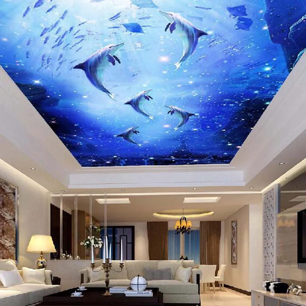 

Papel Mural Sea World fish Dolphin Wallpapers for Ceilings Living Room Painting Wallpaper Walls 3d Custom Size