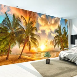 Papel de parede natureza 3d personalizado, natureza, paisagens para paredes, pôr do sol, mar, coco, praia, hd, fundo de parede para sala de estar, papel de parede 3d