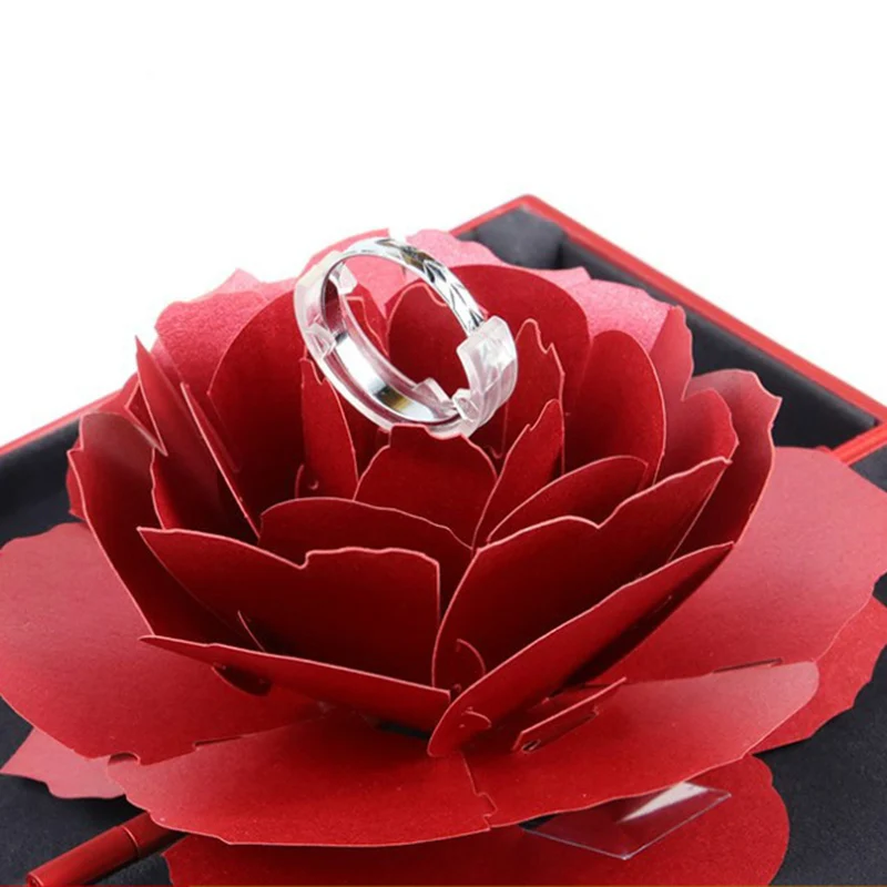 Wedding Marriage Rotating Rose Ring Box Lovely Velvet Wedding Engagement Box For Ring Jewelry Storage Display Gift Box Holder image 2