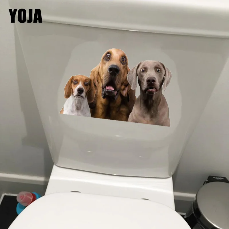 

YOJA 22,8*14,6 см три удивленные собаки Туалет стикер Декор для дома комнаты Настенные наклейки T1-0269