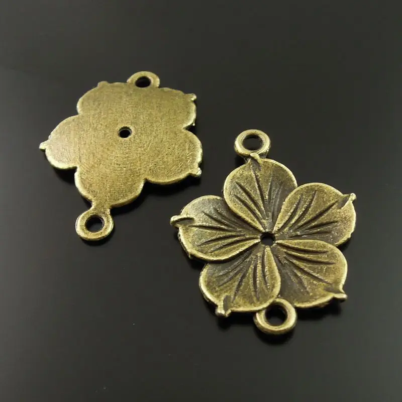 50pcs/pack Women Antique Bronze Tone Flowers Necklace Pendants Bracelet Connector 26*21*2mm Charms Jewelry Findings Crafts 35404