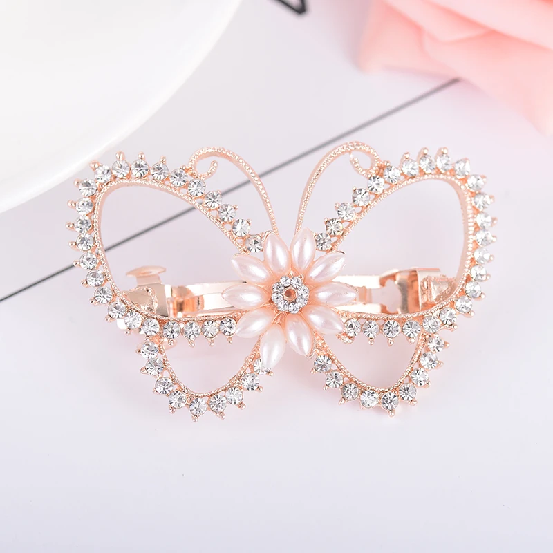 EASYA Sparkling Butterfly Barrettes Hairpin Jewelry Simulated Pearl Flower Bridal Wedding Hair Clips Ornaments For Women