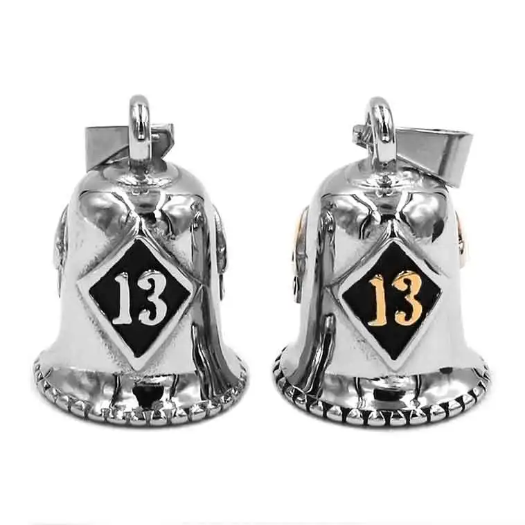 Number 13 Biker Bell Pendant Stainless Steel Silver Color Gold Motor Skull Mens Pendant SWP0508 (Has steel ball, no bell sound)