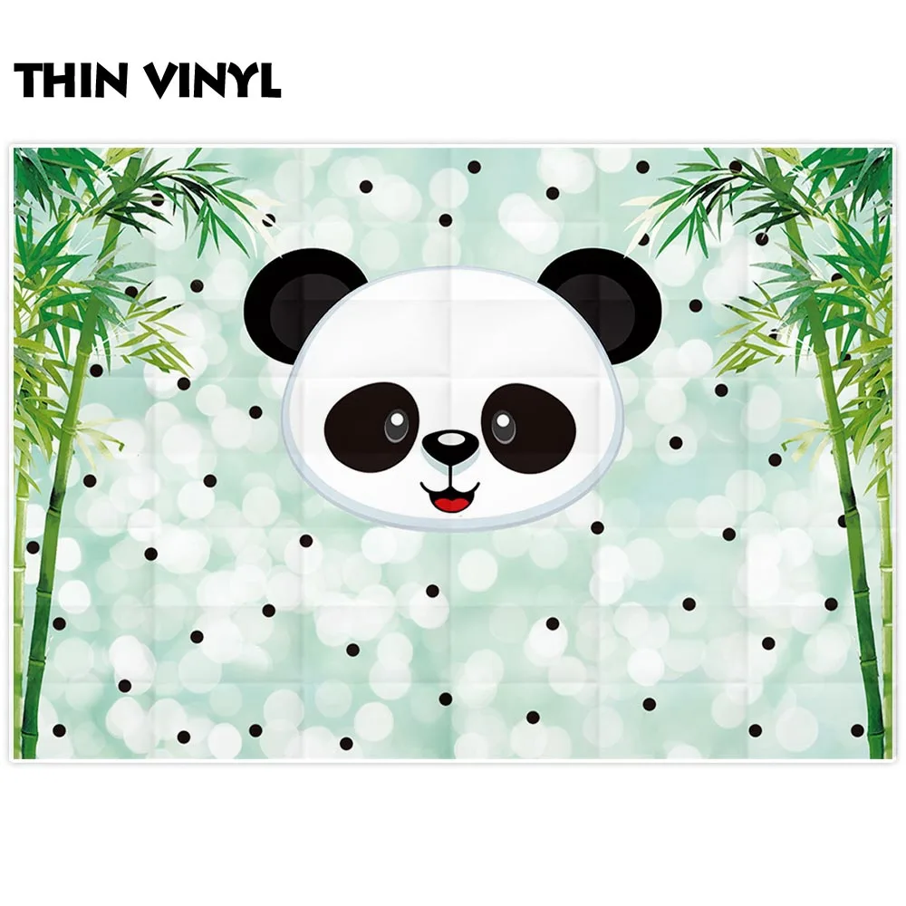 Allenjoy 생일 배경 아이 팬더 대나무 Bokeh 헤일로 베이비 샤워 도트 사진 배경, 사진 부스 사진 스튜디오 패브릭