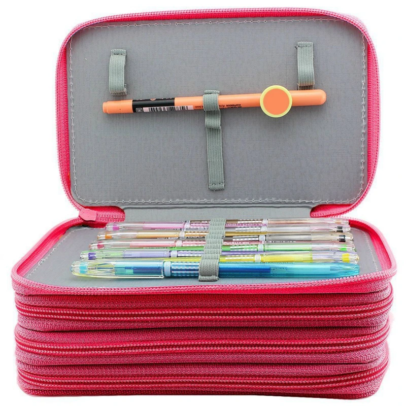 Portable Fashion 52 Holes Pencil Bag Three-layer Large Capacity Unique Pencil Bag Oxford Cloth Painting Color Pencil Storage Bag