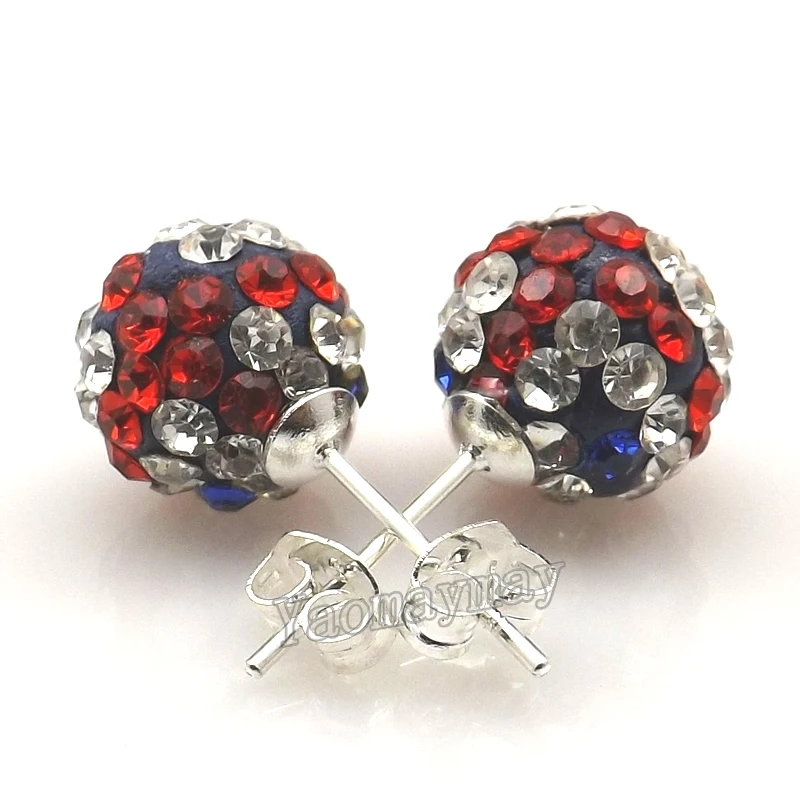 

24 Pairs/Lot UK Flag 10mm Disco Ball Crystal Ear Studs For Women Birthday Gift