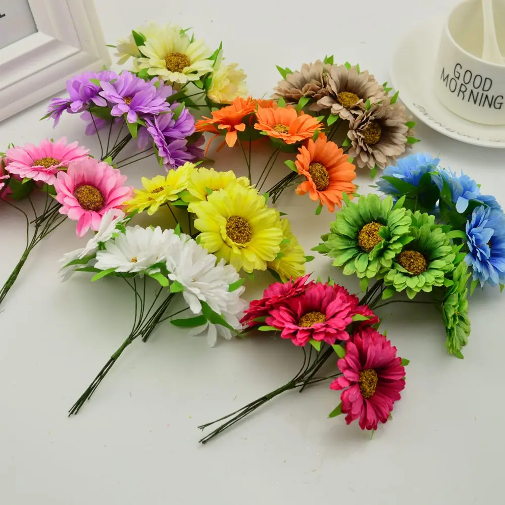 6pcs künstliche Blumen handgemachte Gerbera Mode Hausgarten Braut DIY Geschenk Kranz Material Hochzeit Bankett Dekoration Weihnachten – Detail 3