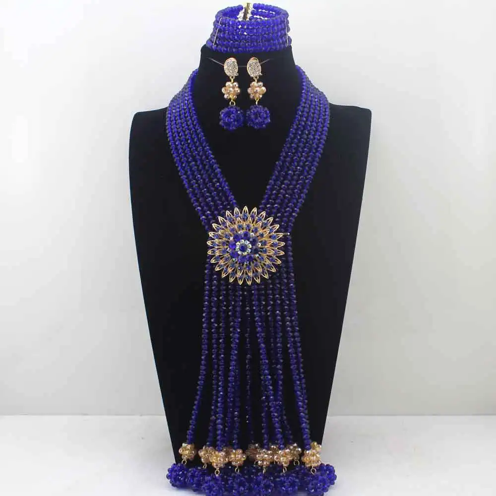 

New Fashion Royal Blue/ Crystal Ball Costume Jewellery Nigerian Wedding African Crystal Beads Jewelry Sets HD8427