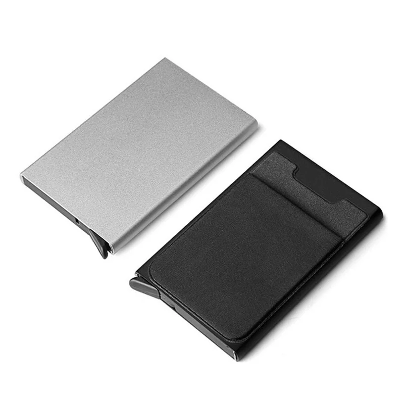 Aluminum Wallet With Elastic Lycra Back Pocket RFID Blocking Mini Metal Credit Card Holder Automatic Pop Up Card Case Coin Purse image 5