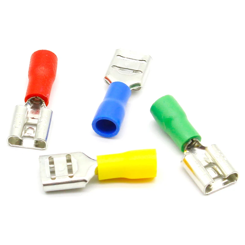 FDD1-250 Female Insulated Electrical Crimp Terminal for 22-16 AWG Connectors Cable Wire Connector 100PCS/Pack FDD1.25-250 FDD