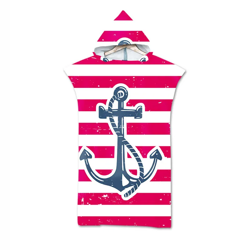 Double Sided Nautical Mediterranean Anchor Stripes Waves Flower Pattern Large Adult Poncho Hooded Towel Pool Bath Beach Towel