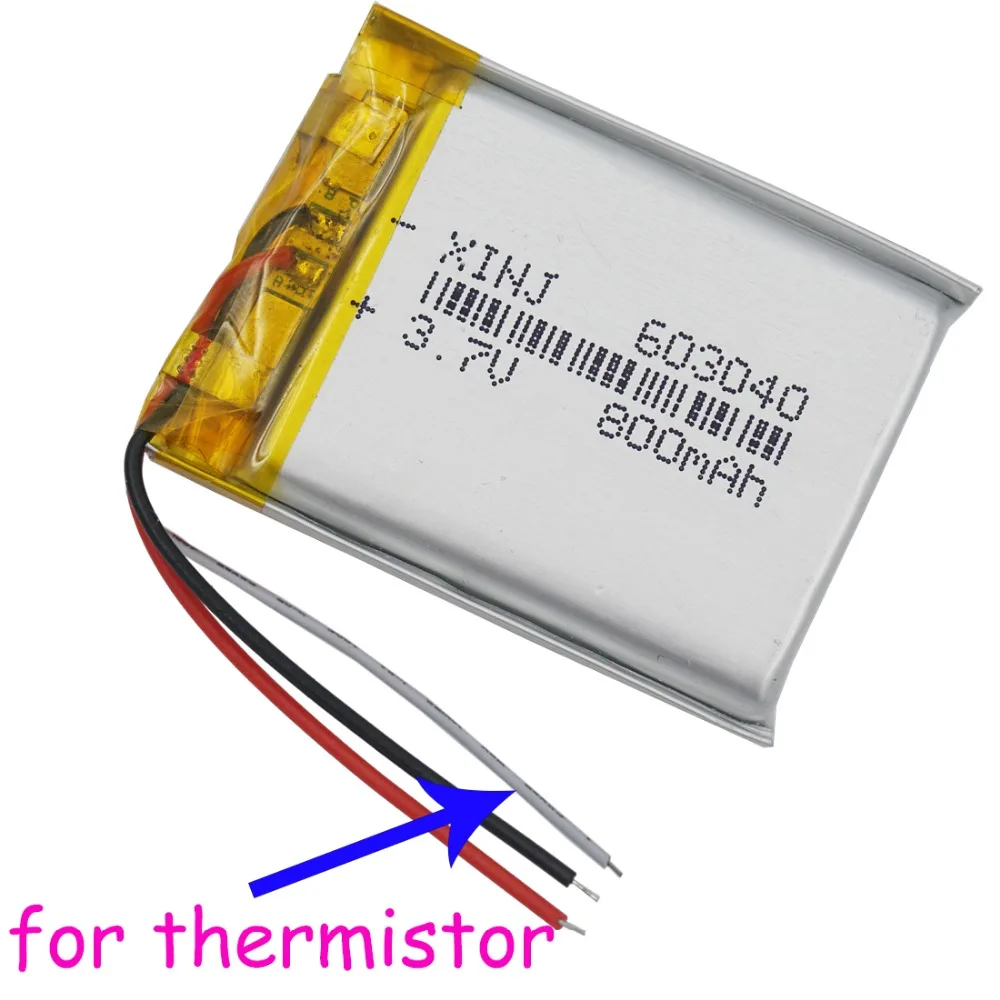 

3.7V 800 mAh 3 Wires Thermistor Polymer Li Lithium Li-Po Battery 603040 For GPS Car Camera PDA MID ipod Bluetooth Device LED