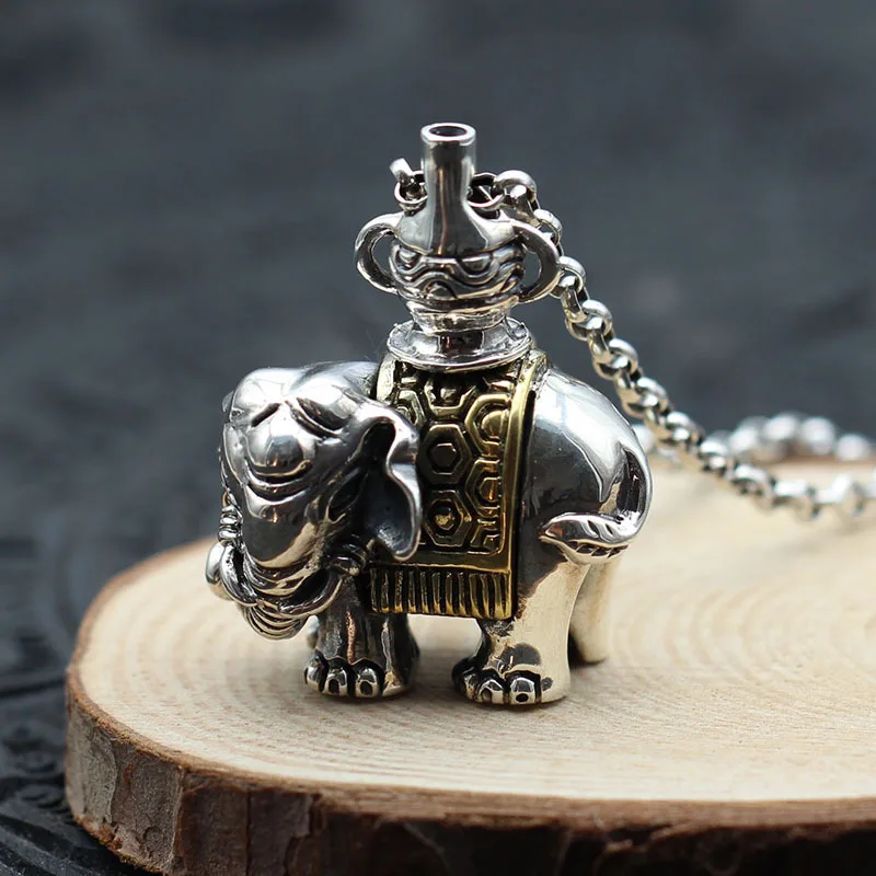 

S925 sterling silver jewelry old men and women models elephant necklace pendant personality creative Thai silver free shipping