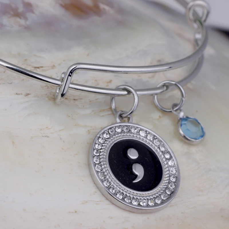 Adjustable bangle resin semicolon crystal Beads Charm Bracelet for Women Jewelry Charm Wristbands B126 view 2