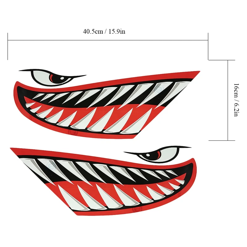2pcs Waterproof Kayak Sticker Diy Shark Teeth Mouth Stickers Boat Car Truck Accessories