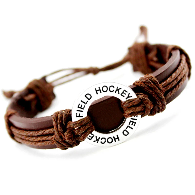 Field Ice Hockey Football Soccer Softball Volleyball Lacrosse Basketball Charm Leather Bracelets Women Men Unisex Jewelry Gift