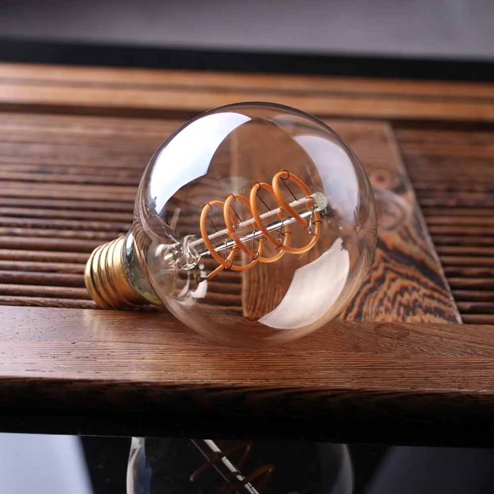 GANRILAND Dimmable E27 220V Spiral Filament Led Edison G80 Globe Bulb 3W Amber Glass 2200k Led E26 110V Decorative Lights Lamp