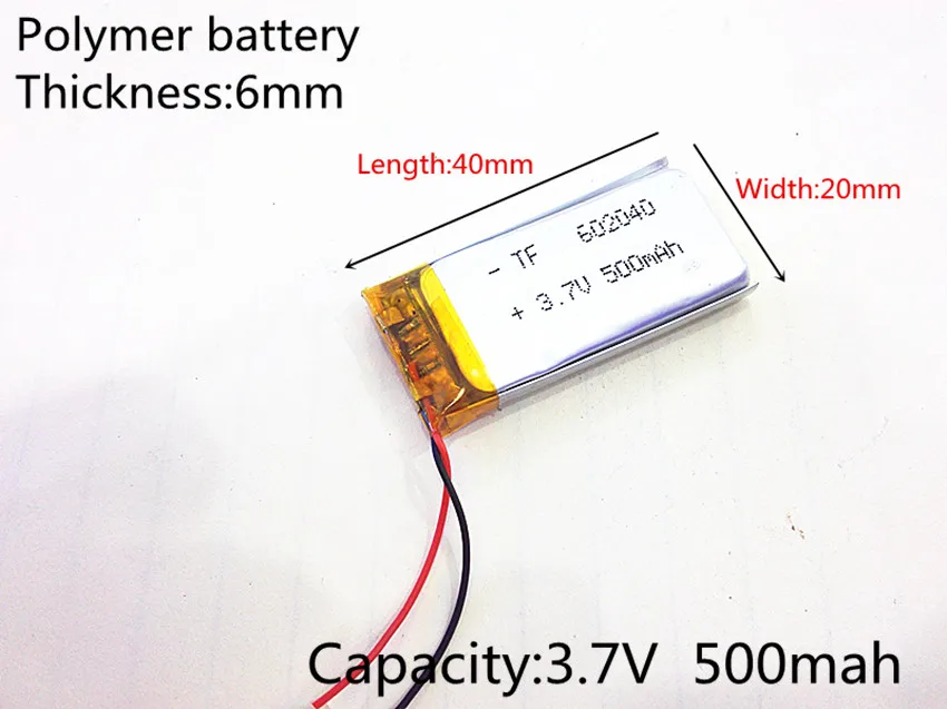 3.7V 500mAh 602040 Lithium Polymer Li-Po li ion Rechargeable Battery cells For Mp3 MP4 MP5 GPS PSP mobile bluetooth