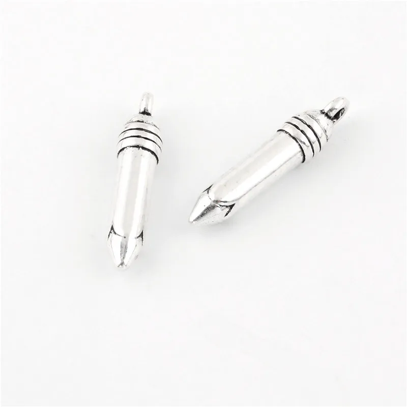 30Pcs  Silver Color Lovely Pencil Charms Fit Student Gift Ornaments Pendant Making Necklaces Accessories Jewelry 22x5mm A3127