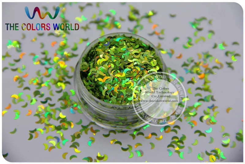 LM-61  Size 3 mm laser holographic Light Green color Glitter paillette Moon shape spangles for Nail Art  DIY supplies1pack=50g