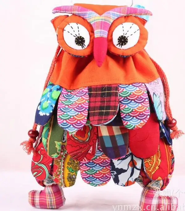 1 pcs/lot Preschool Kids Owl Ethnic Bag Colorful Stitch cartton soft Backpack with string Children Purse Gift patchwork bag