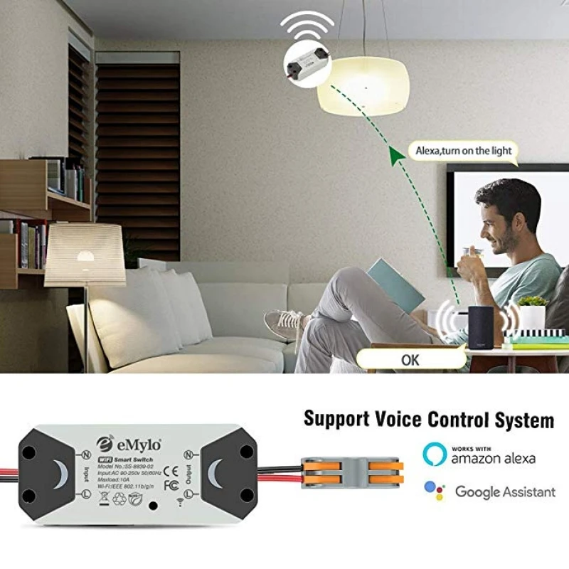 Emylo Wifi Schakelaar Slimme Draadloze Afstandsbediening Elektrische Voor Diy Domotica Relais Module 10A 90-250V Ondersteuning ios Android