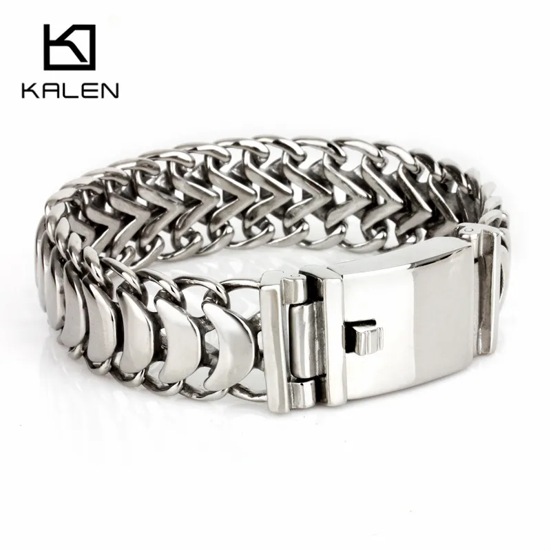 Kalen New High Polished Shiny Bracelets 19/20/22cm Stainless Steel Bike Link Chain Bike Chain Bracelets Fashion Male Accessories