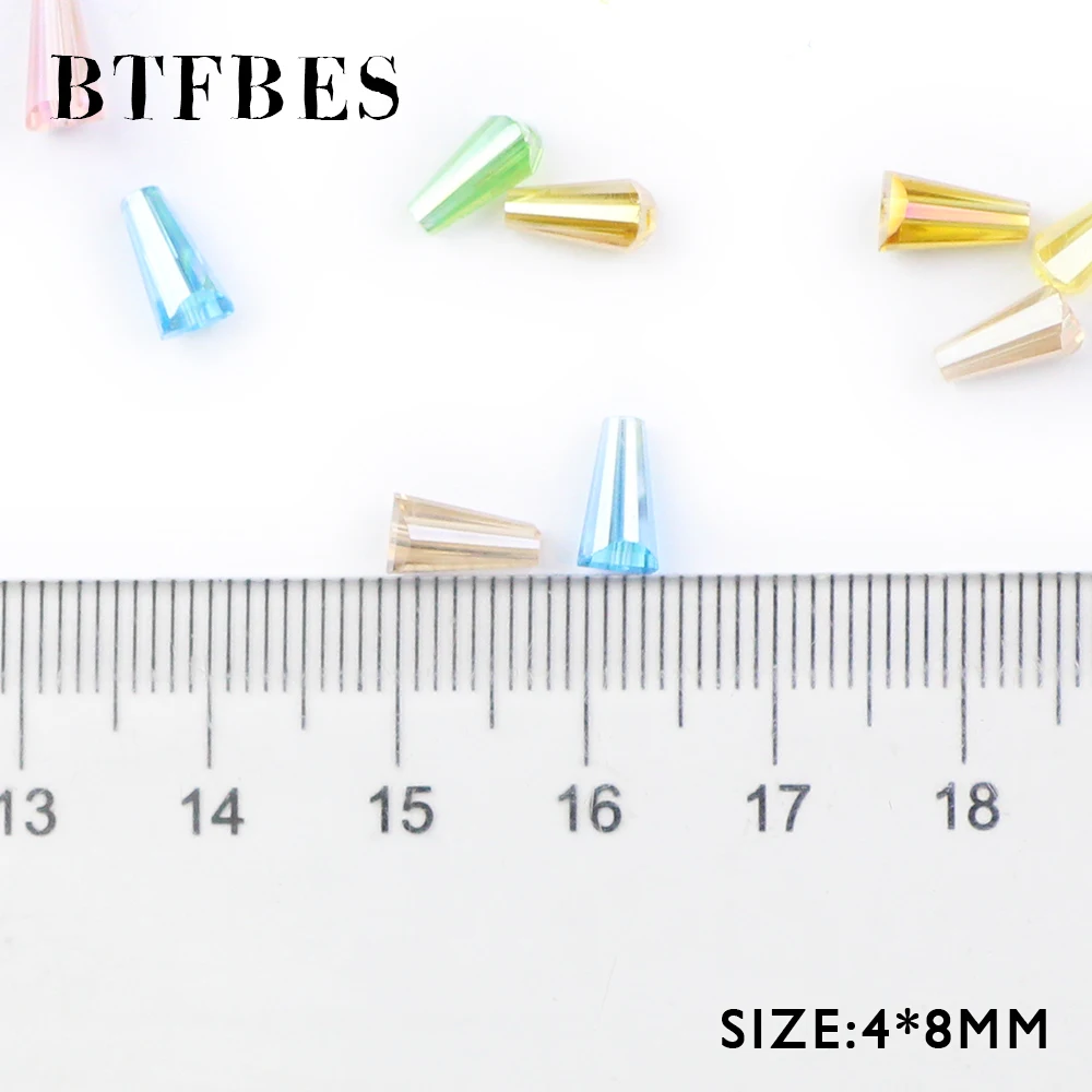 BTFBES Conical Czech Crystal Spacer Beads 4*8mm 64pcs AB Tower Shape Austrian Crystal Glass Loose Bead For Jewelry Bangle Making