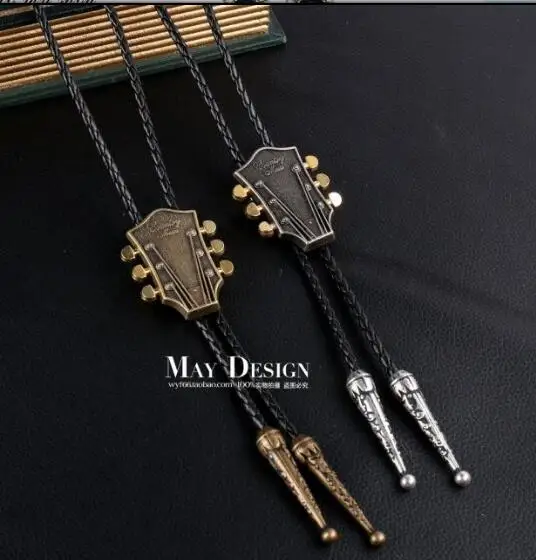 Western Cowboy Bolo Ties Men Metal Necklace PU rope Vintage