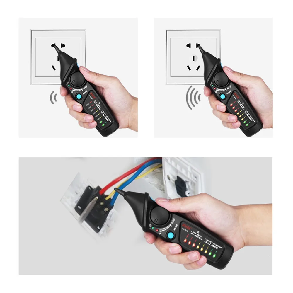 BSIDE Dual Mode Non-Contact AC Voltage Detector Tester + Socket Wall Power Outlet Tester Circuit Polarity Breaker Finder KIT