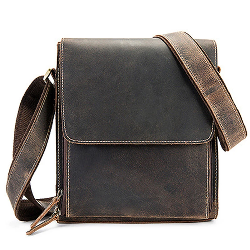 

Casual Men Crossbody Bags Genuine Leather Men Shoulder Bags Messenger Bags Crazy Horse Leather Men Bags Wholesale Free Shipping