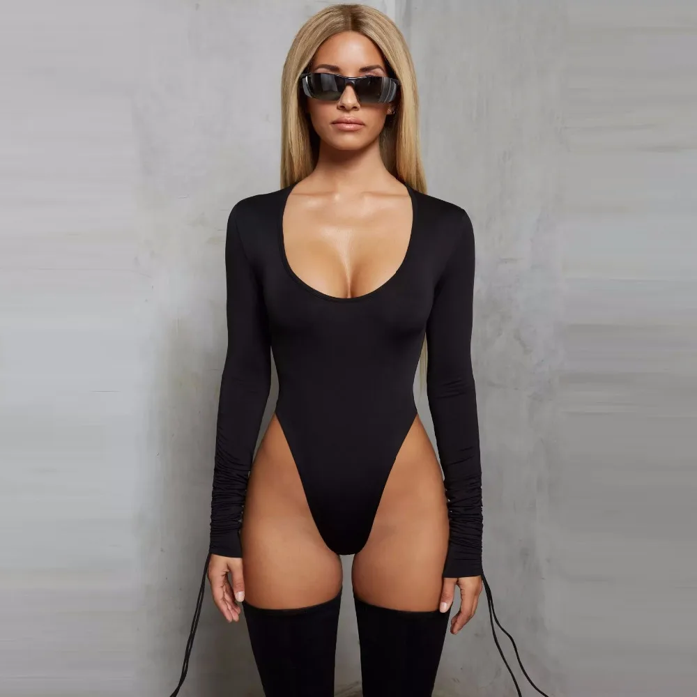 2019 Nieuwe Lange Mouwen Lace Up Sexy Bodycon Bodysuit Vrouwen O Hals Bandage Skinny Rompertjes Womens Jumpsuit Casual Party Overalls