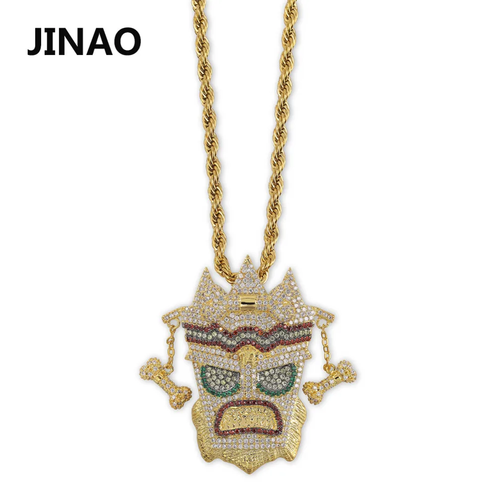 JINAO Cubic Zircon Iced Out Chain Gold Fashion UKA mask Pendant Necklace Hip Hop Jewelry Statement Necklaces For Man Women Gifts