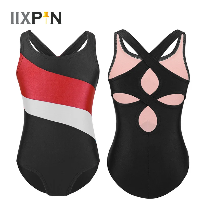 

IIXPIN Kids Girls Ballet Tank Leotard Sleeveless Color Block Flower Petal Shaped Back Children Dance Gymnastics Leotard Jumpsuit