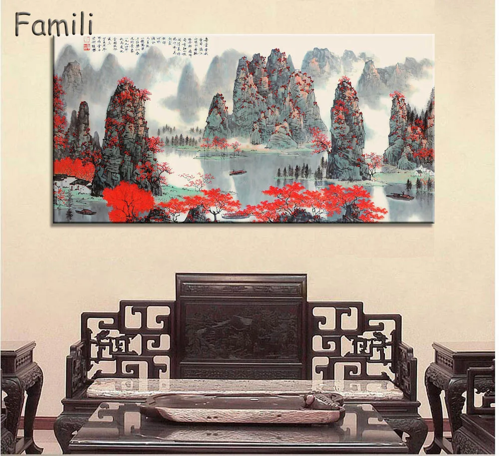 

Chinese Style Canvas Painting Mountain and River Landscape Art Wall Pictures For Living Room HD Posters And Prints