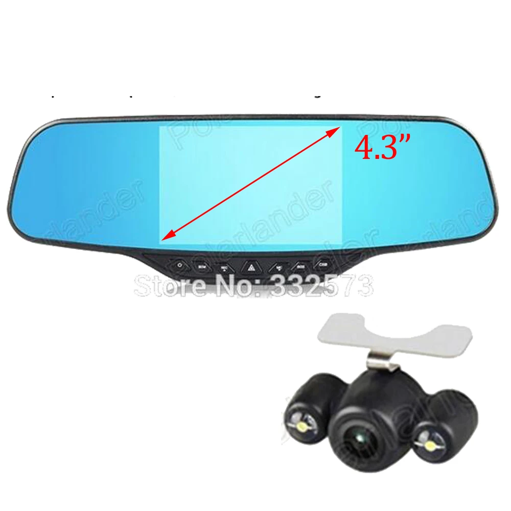 

HOT SALES New 4.3 inch car dvr mirror camera recorder night vision rear view mirror monitor car camera full hd 1080p dual lens