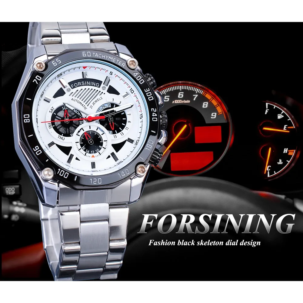 Forsining 2019 Military Silver Clock Steampunk Series Complete Calendar Men Sport Mechanical Automatic Watches Top Brand Luxury