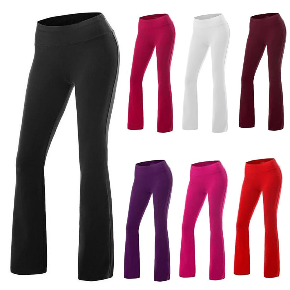 Women's Fashion Solid Cotton Spandex Boot Cut High Waisted Flare Pants Workout Casual Trousers Comfortable Flared Leggings S-XL