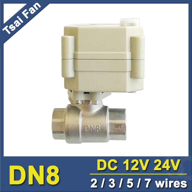 

Tsai Fan DC12V/24V DN8 Stainless Electric Ball Valve With Manual Override IP67 CE certified, 2 Way DN8 Electric Shut Off Valve