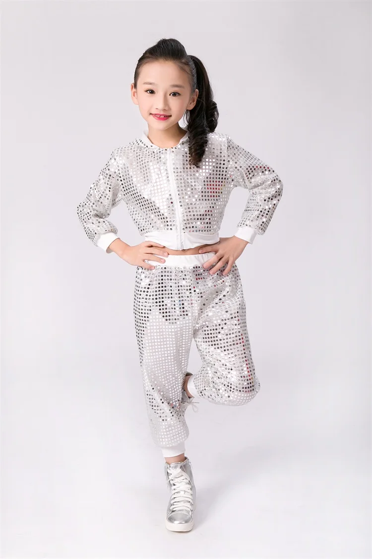 Girls Dance Costume Jazz Wear Sequin Hip Hop Dance Clothes Kids Dance Competitions Costume Ballroom Performance Stage Clothing